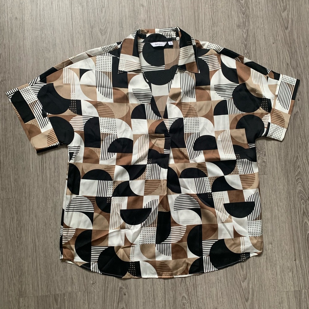 Reitmans Men's Abstract Pattern Shirt - Black, Brown, Cream